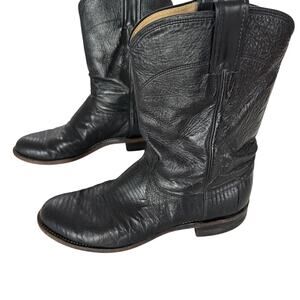 Justin Boots Black Roper Round Toe Lizard Cowboy Western Size 8.5 D
